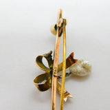 Victorian 9ct Gold, Turquoise & Pearl Sweetheart Bow Brooch Antique c1890