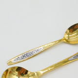 Russian Sterling Silver Gilt & Niello Enamel Sugar Scoop & Spoon Vintage Soviet c1970