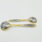 Russian Sterling Silver Gilt & Niello Enamel Sugar Scoop & Spoon Vintage Soviet c1970