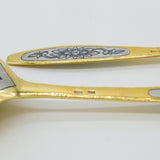 Russian Sterling Silver Gilt & Niello Enamel Sugar Scoop & Spoon Vintage Soviet c1970