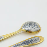 Russian Sterling Silver Gilt & Niello Enamel Sugar Scoop & Spoon Vintage Soviet c1970