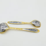 Russian Sterling Silver Gilt & Niello Enamel Sugar Scoop & Spoon Vintage Soviet c1970
