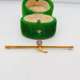 Edwardian 9ct Yellow Gold & Amethyst Floral Bar Brooch Antique c1910