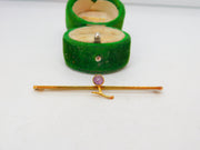 Edwardian 9ct Yellow Gold & Amethyst Floral Bar Brooch Antique c1910