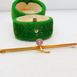 Edwardian 9ct Yellow Gold & Amethyst Floral Bar Brooch Antique c1910