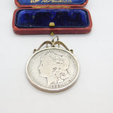 USA Sterling Silver Mounted Morgan Dollar Coin Pendant 1921 Antique