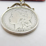 USA Sterling Silver Mounted Morgan Dollar Coin Pendant 1921 Antique