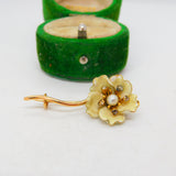 19th Century French 18ct Gold, Enamel & Old Cut Diamond Floral Brooch Antique c1880