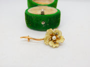 19th Century French 18ct Gold, Enamel & Old Cut Diamond Floral Brooch Antique c1880