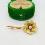 19th Century French 18ct Gold, Enamel & Old Cut Diamond Floral Brooch Antique c1880