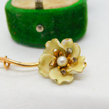19th Century French 18ct Gold, Enamel & Old Cut Diamond Floral Brooch Antique c1880