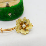 19th Century French 18ct Gold, Enamel & Old Cut Diamond Floral Brooch Antique c1880