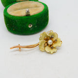19th Century French 18ct Gold, Enamel & Old Cut Diamond Floral Brooch Antique c1880