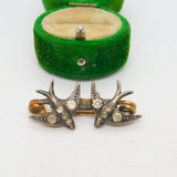 19th Century .935 Silver, Rolled Gold & Paste Swallow Sweetheart Brooch Antique c1880