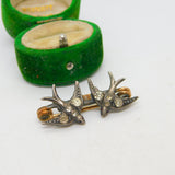 19th Century .935 Silver, Rolled Gold & Paste Swallow Sweetheart Brooch Antique c1880