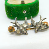 19th Century .935 Silver, Rolled Gold & Paste Swallow Sweetheart Brooch Antique c1880