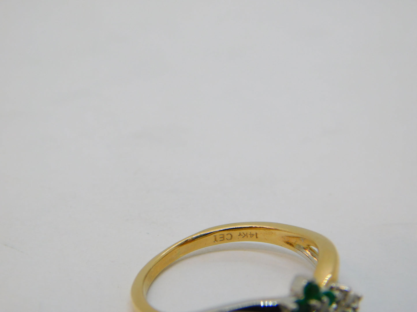 14ct Two-Tone Gold, Emerald & Diamond Floral Crossover Ring Vintage c1990