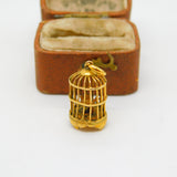 14ct Yellow Gold Bird in the Cage Charm Pendant Vintage c1960