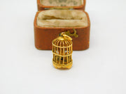 14ct Yellow Gold Bird in the Cage Charm Pendant Vintage c1960