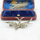 Victorian Sterling Silver & Paste Set Swallow Sweetheart Brooch Antique c1890