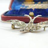 Victorian Sterling Silver & Paste Set Swallow Sweetheart Brooch Antique c1890