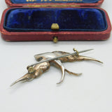 Victorian Sterling Silver & Paste Set Swallow Sweetheart Brooch Antique c1890