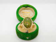 18ct Yellow Gold & Cabochon Unakite Set Signet Ring Vintage c1970