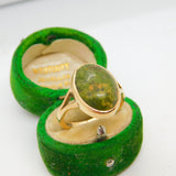 18ct Yellow Gold & Cabochon Unakite Set Signet Ring Vintage c1970