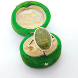 18ct Yellow Gold & Cabochon Unakite Set Signet Ring Vintage c1970
