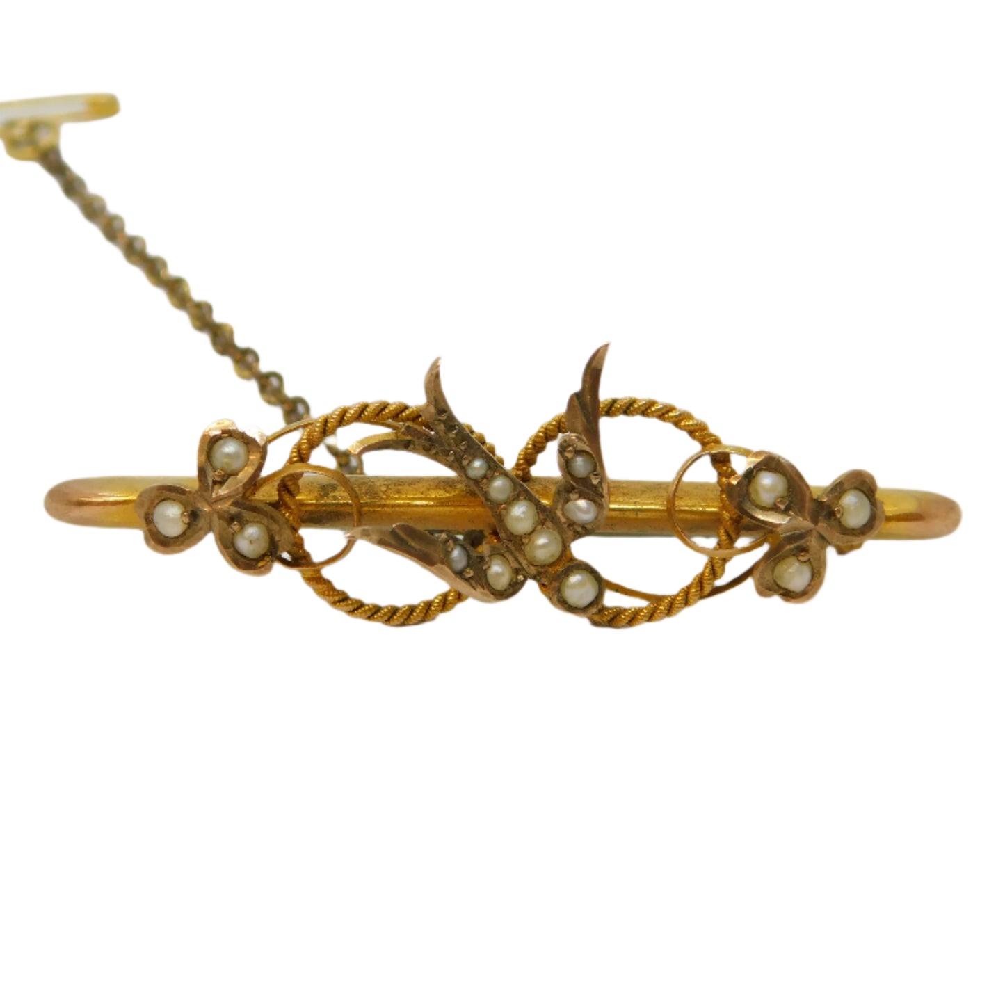Edwardian 9ct Yellow Gold Seed Pearl Set Swallow Brooch Antique 1908 Chester