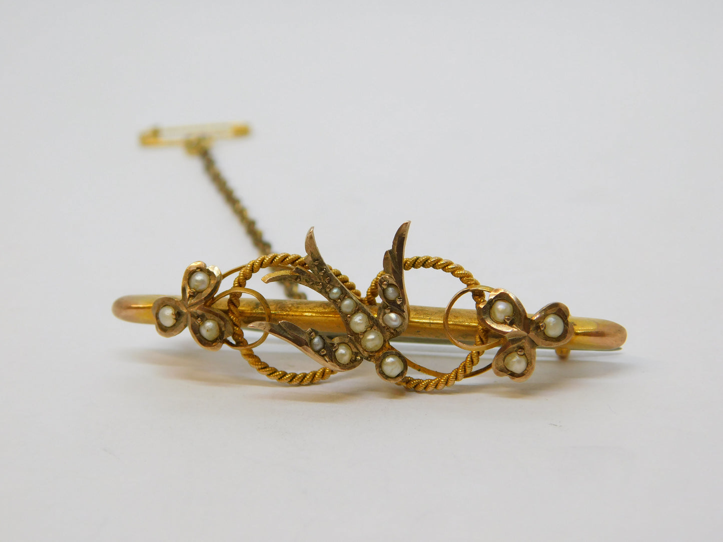 Edwardian 9ct Yellow Gold Seed Pearl Set Swallow Brooch Antique 1908 Chester