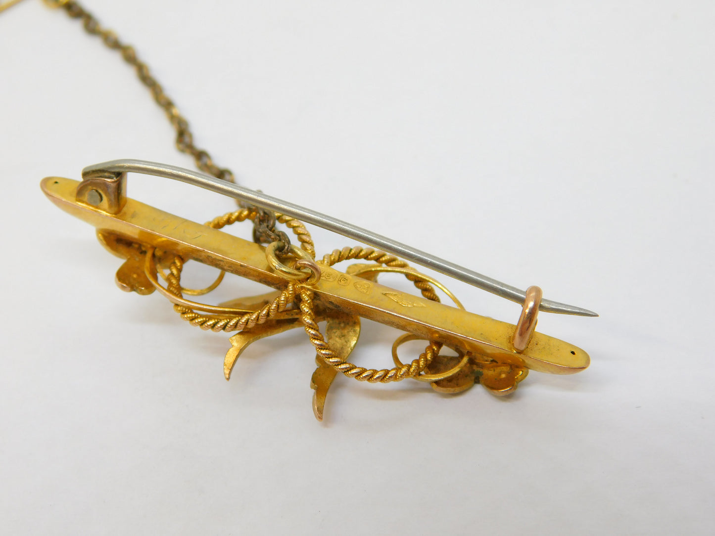 Edwardian 9ct Yellow Gold Seed Pearl Set Swallow Brooch Antique 1908 Chester