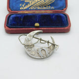 Victorian Sterling Silver Crescent, Crop & Horseshoe Sweetheart Brooch 1888 Chester
