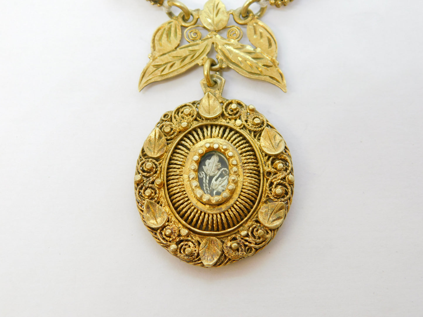 17th Century Spanish Colonial Silver Gilt Cannetille Reliquary Floral Necklace Antique