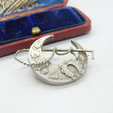 Victorian Sterling Silver Crescent, Crop & Horseshoe Sweetheart Brooch 1888 Chester