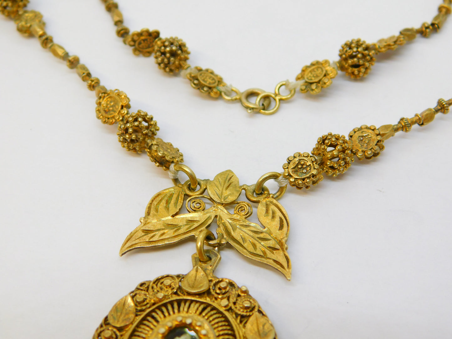 17th Century Spanish Colonial Silver Gilt Cannetille Reliquary Floral Necklace Antique