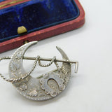 Victorian Sterling Silver Crescent, Crop & Horseshoe Sweetheart Brooch 1888 Chester