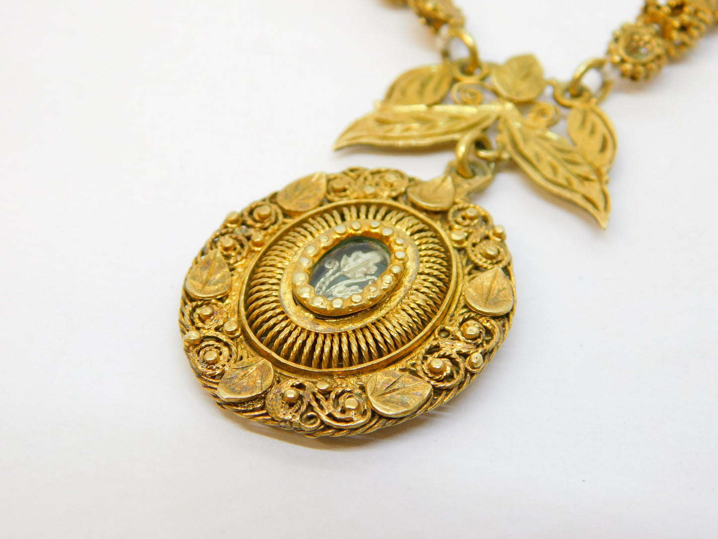 17th Century Spanish Colonial Silver Gilt Cannetille Reliquary Floral Necklace Antique