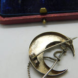 Victorian Sterling Silver Crescent, Crop & Horseshoe Sweetheart Brooch 1888 Chester