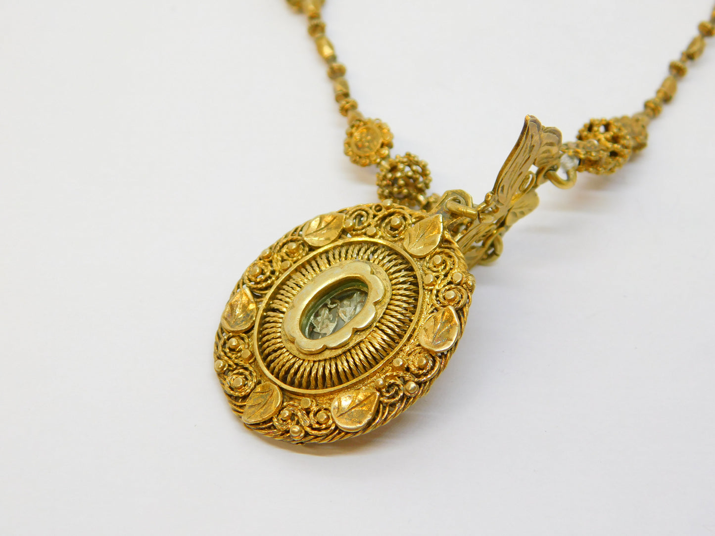 17th Century Spanish Colonial Silver Gilt Cannetille Reliquary Floral Necklace Antique