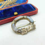 Victorian Sterling Silver & Montrose Agate Scottish Buckle Brooch Antique c1860