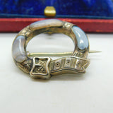 Victorian Sterling Silver & Montrose Agate Scottish Buckle Brooch Antique c1860