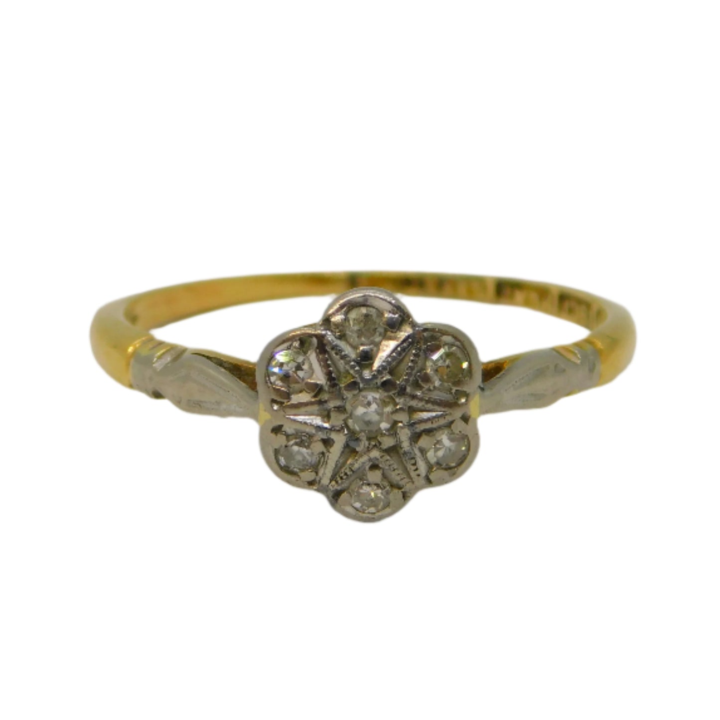 Victorian 18ct Yellow Gold Diamond Set Starburst Cluster Ring Antique c1880