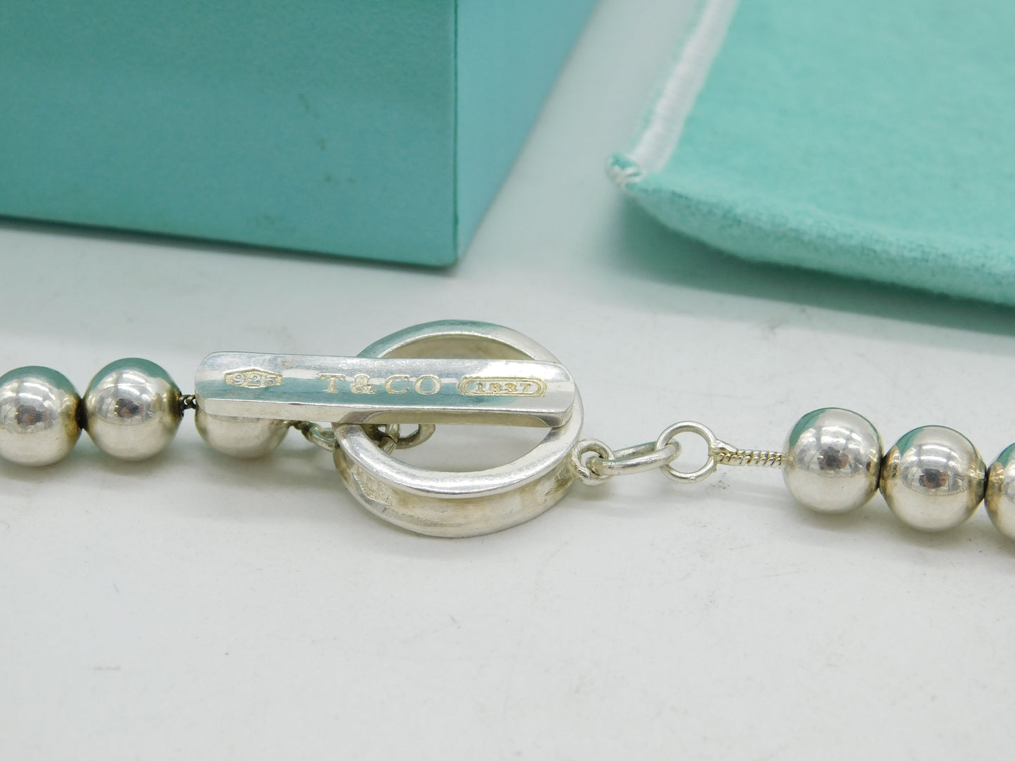 Boxed Tiffany & Co. Sterling Silver Beaded Pattern Necklace Vintage c2000