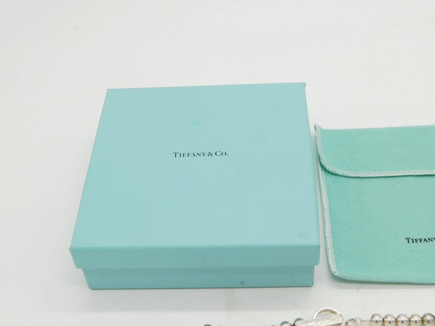 Boxed Tiffany & Co. Sterling Silver Beaded Pattern Necklace Vintage c2000
