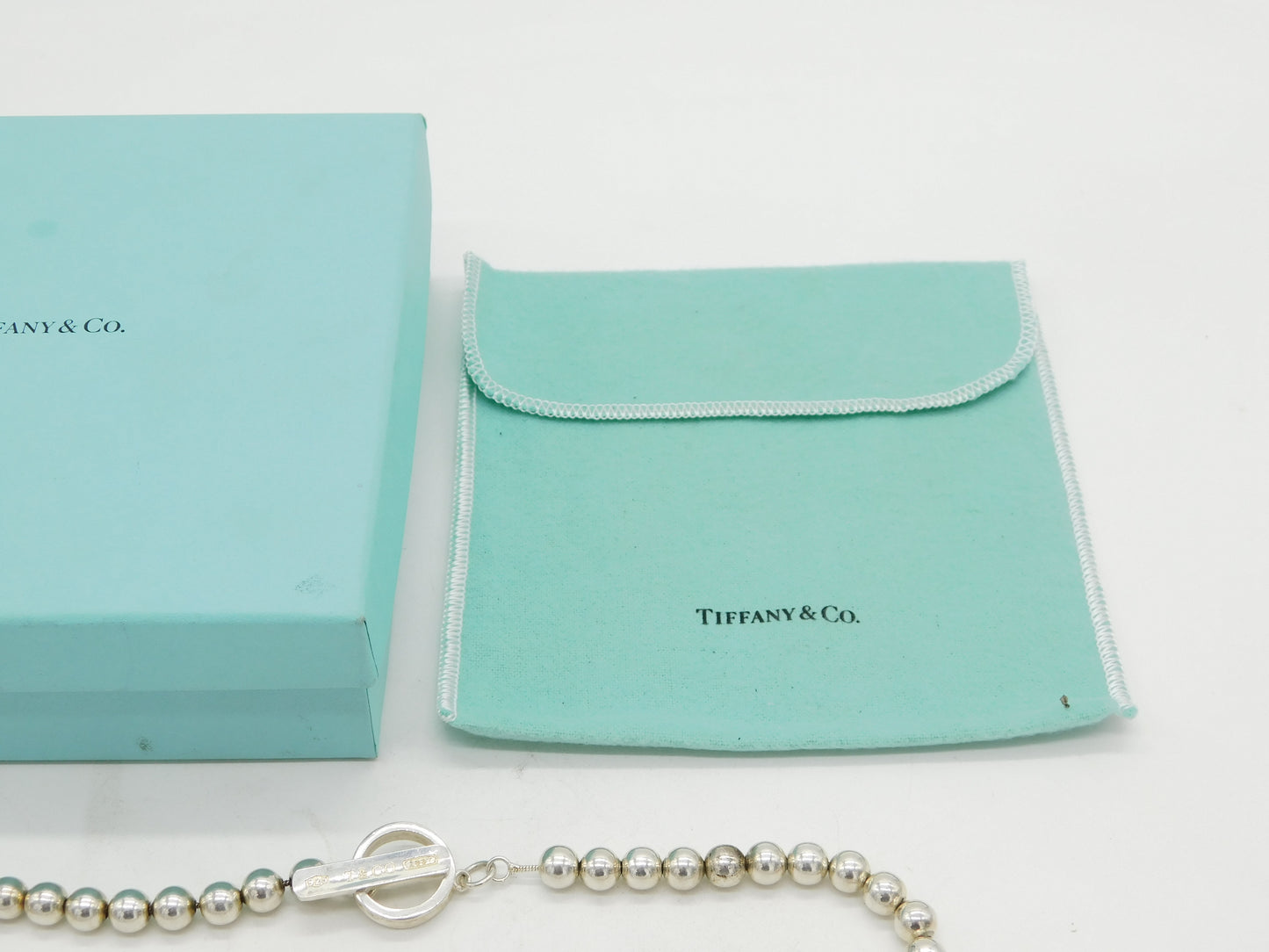 Boxed Tiffany & Co. Sterling Silver Beaded Pattern Necklace Vintage c2000