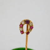 Victorian 15ct Gold, Ruby & Diamond Horseshoe Stick Pin Antique c1890