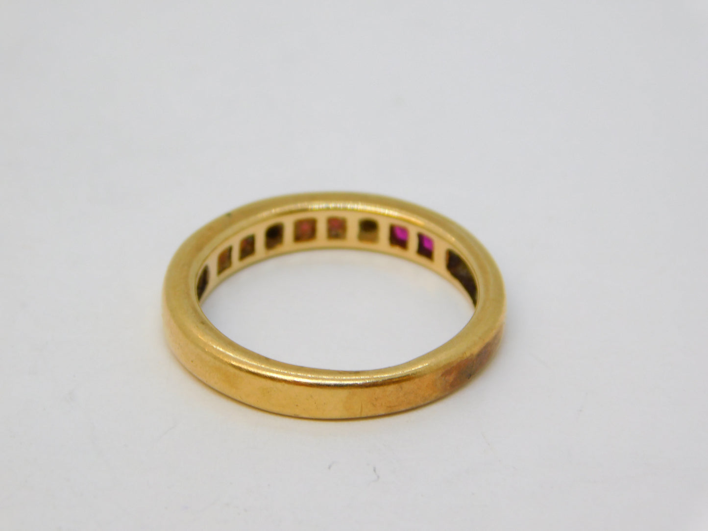 9ct Yellow Gold Square Cut Ruby & Diamond Band Ring Vintage c1970