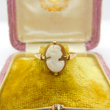 9ct Yellow Gold & Carved Shell Cameo Classical Ring Antique c1920 Art Deco