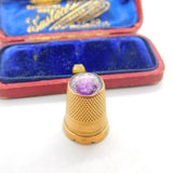 Victorian 14ct Yellow Gold & Carved Amethyst Sewing Thimble Antique c1890